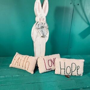 Cream 'Faith Love Hope' Accent Pillow Trio and Tall Bunny